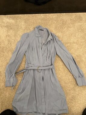 Zara Light Blue Long Sleeve Belted Shirt Dress